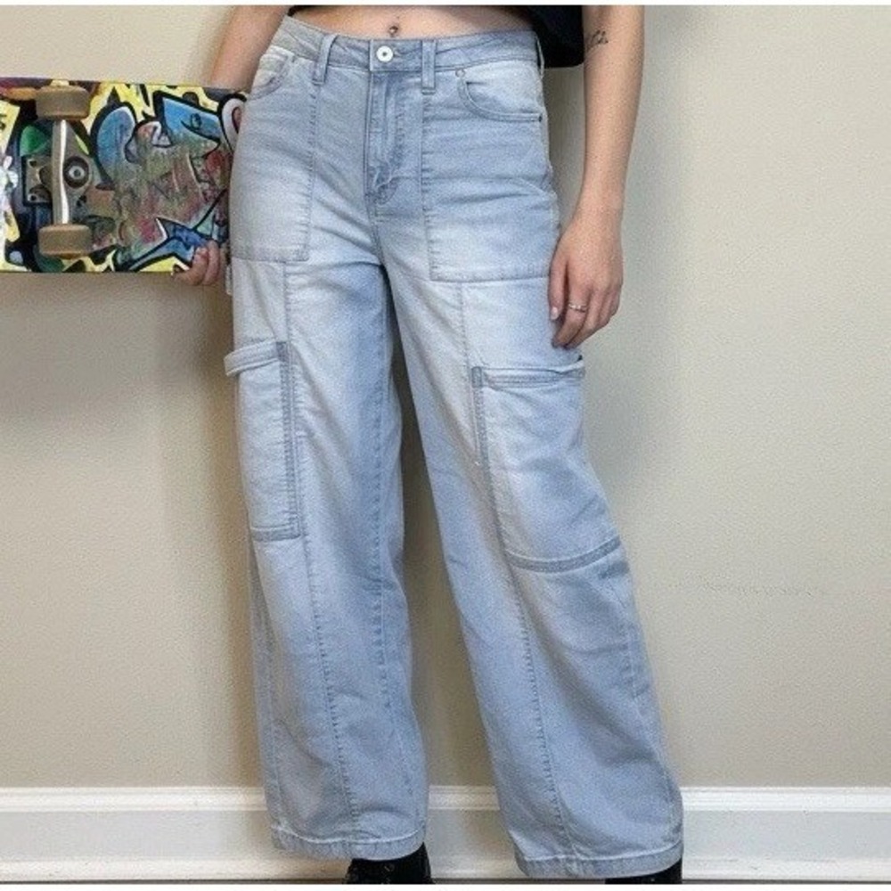 Baggy Cargo Jeans Wide Leg Light Wash Grunge Sk8 Y2K Celebrity Pink 5/27